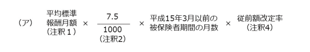 報酬比例部分の従前保障の計算式（平成15年3月以前の被保険者期間）