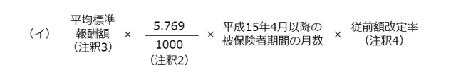 報酬比例部分の従前保障の計算式（平成15年4月以降の被保険者期間）